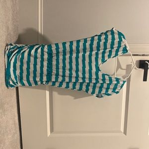 Teal and white dress with elastic waist